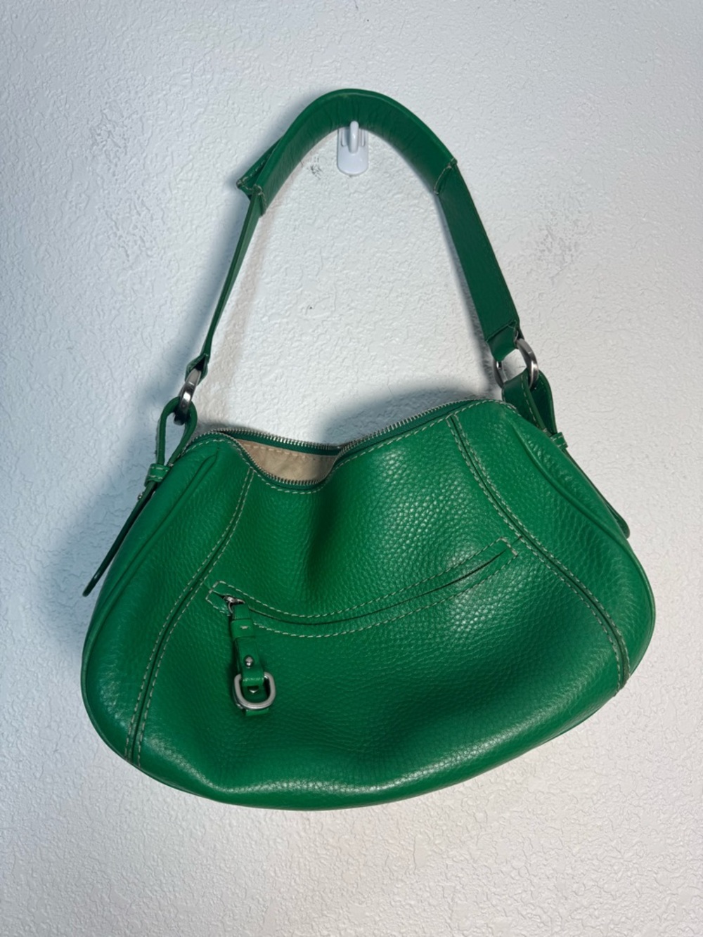 Cole Haan green leather handle bag pebble texture